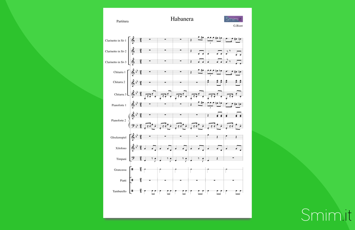 Habanera, dalla Carmen di Bizet (partitura gratis per orchestra scolastica)