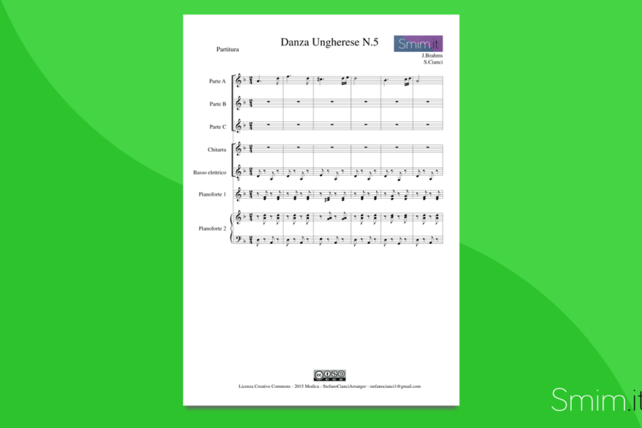 Danza Ungherese n.5 di Brahms - Partitura gratis per orchestra scolastica
