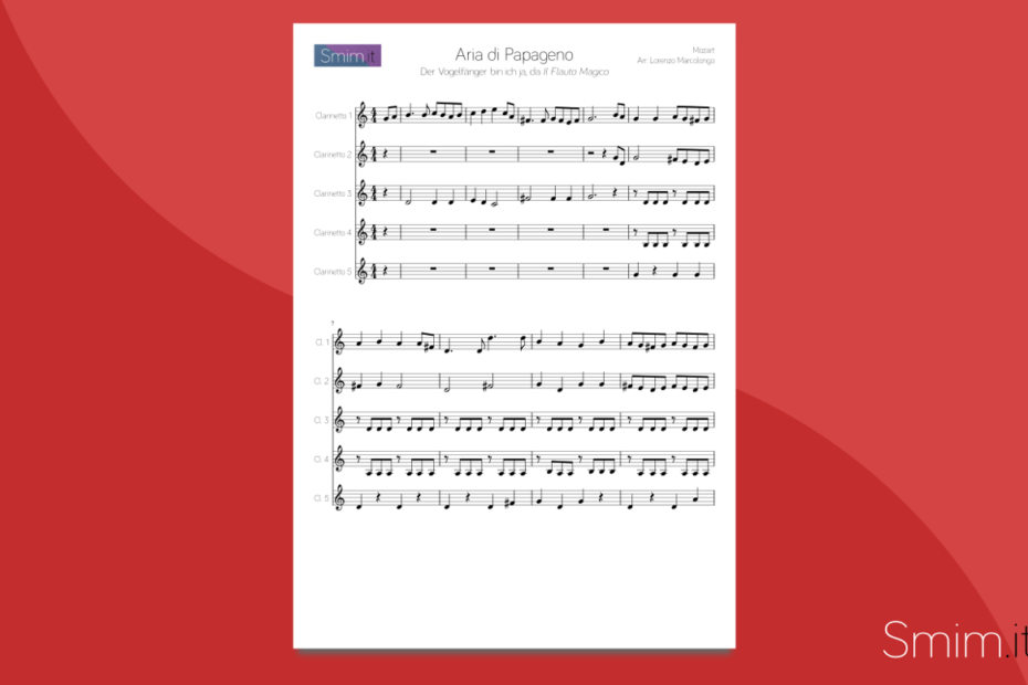 Aria di Papageno - Spartito gratis per Ensemble di Clarinetti