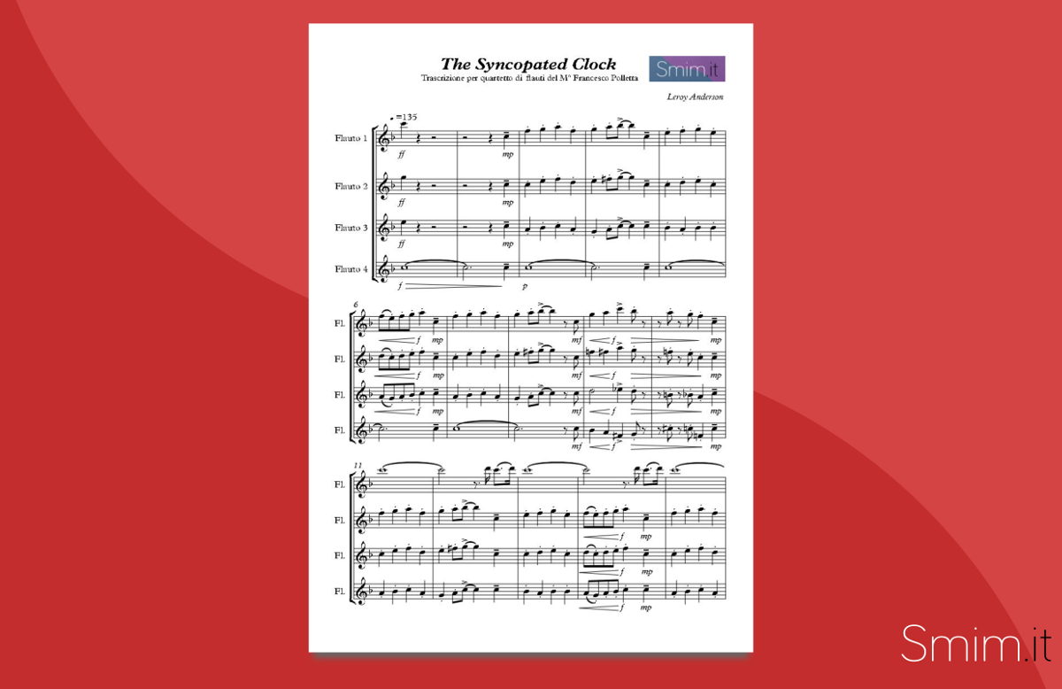 The Syncopated Clock - Spartito Gratis per Ensemble di Flauti
