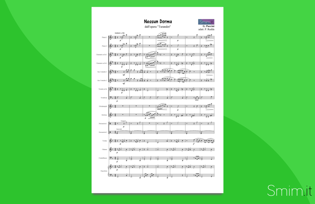 Nessun Dorma - Partitura gratis per orchestra scolastica