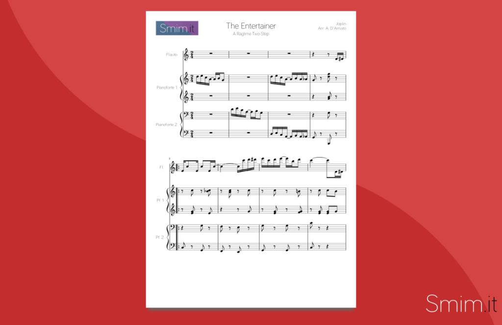 The Entertainer - Spartito per Flauto e Pianoforte a 4 Mani