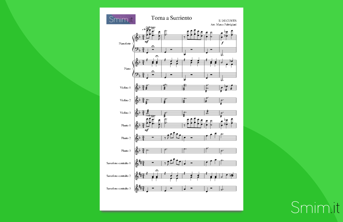 Torna a Surriento | Partitura gratis per orchestra scolastica