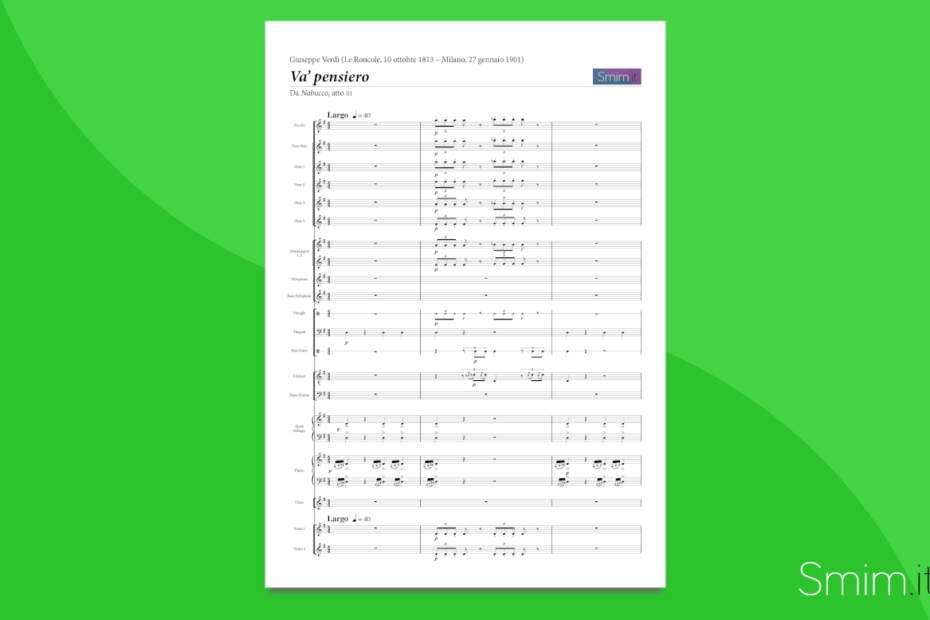 Va Pensiero | Partitura gratis per coro e orchestra scolastica