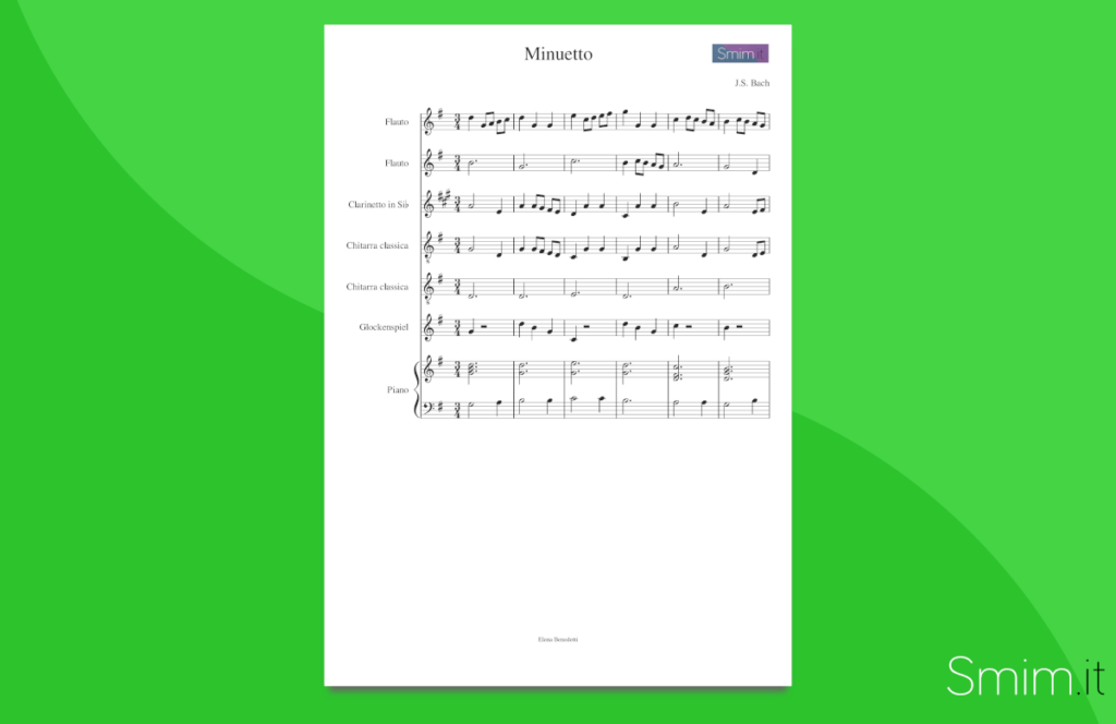 minuetto in sol di bach - partitura gratis per orchestra di scuola media ad indirizzo musicale smim