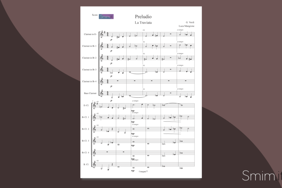 preludio da la traviata | spartito gratis per ensemble di clarinetti