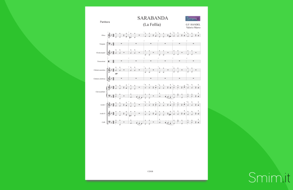 handel - sarabanda (la follia) | partitura gratis per orchestra di scuola media ad indirizzo musicale