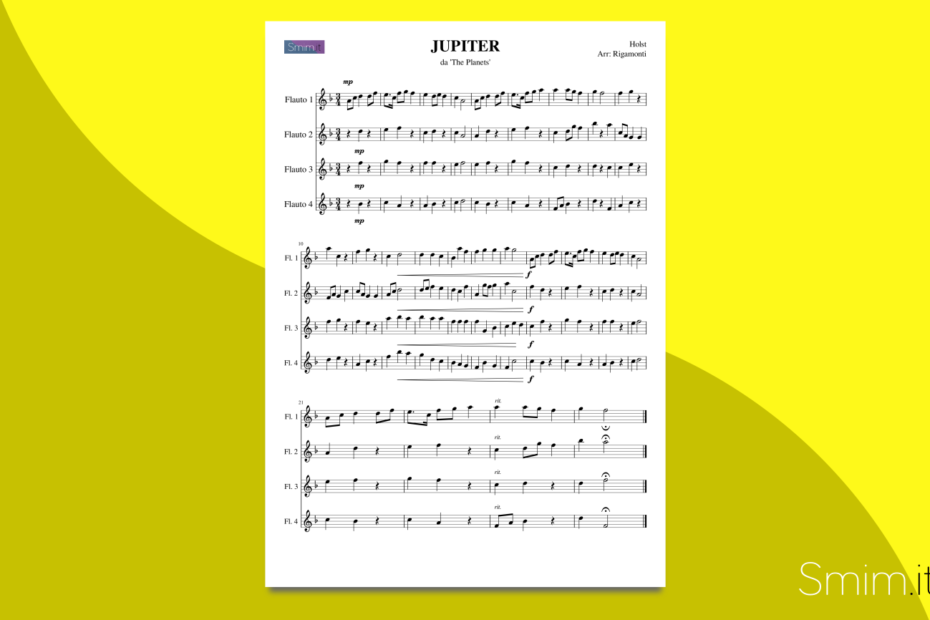 holst - jupiter | spartito gratis per quartetti di flauti