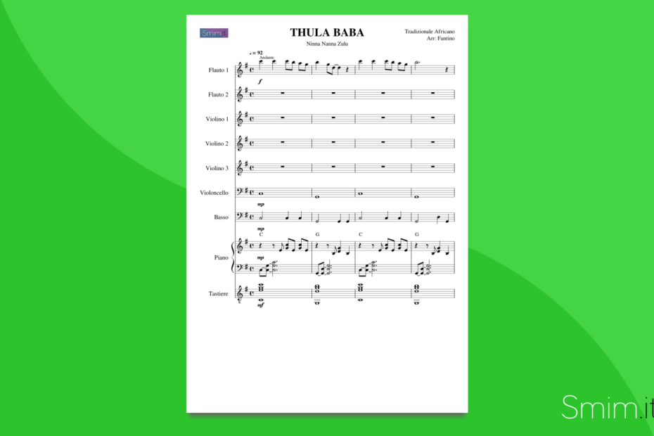 thula baba, ninna nanna africana | partitura gratis per orchestra scolastica
