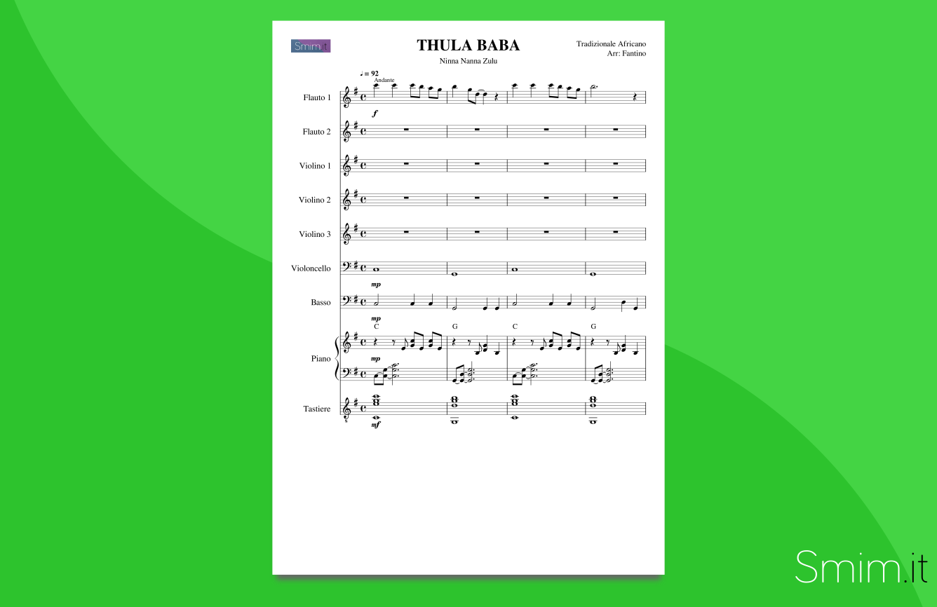 thula baba, ninna nanna africana | partitura gratis per orchestra scolastica
