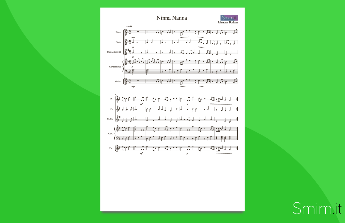 ninna nanna di brahms | partitura gratis per orchestra scolastica