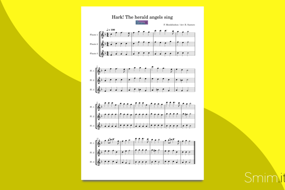 Hark! the herald angels sing: spartito gratis per trio di flauti, arrangiato per allievi di scuola media ad indirizzo musicale